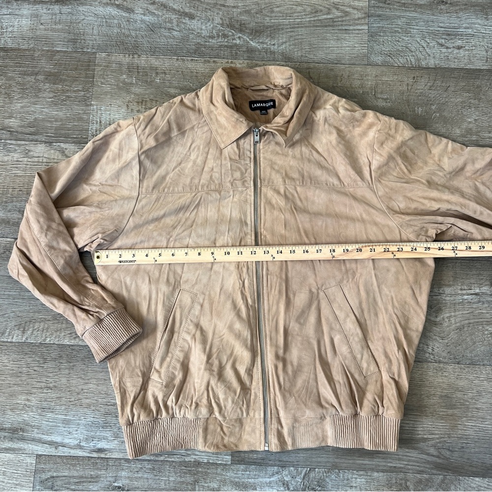 LaMarque Caden Suede Oversized Bomber Jacket Goatskin in “Sand” Tan - Picture 10 of 12